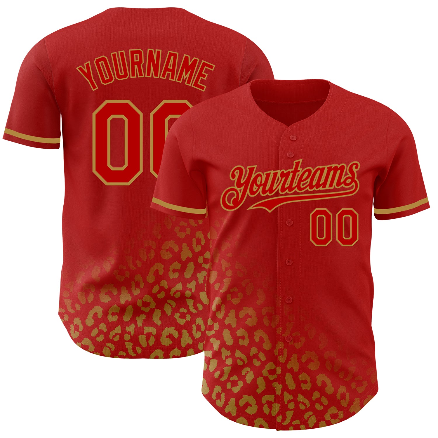 Personalized Red Old Gold 3D Pattern Design Leopard Print Fade Fashion Authentic Baseball Jersey Team Custom Name and Number