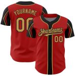 Personalized Red Old Gold-Black 3 Colors Arm Shapes Authentic Baseball Jersey Team Custom Name and Number