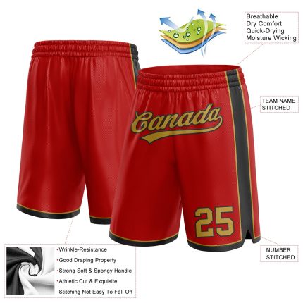 Personalized Red Old Gold-Black Authentic Basketball Shorts Team Custom Name and Number