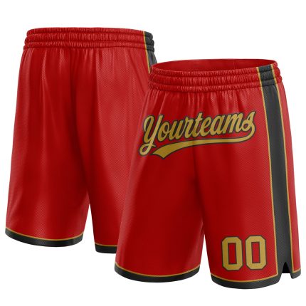 Personalized Red Old Gold-Black Authentic Basketball Shorts Team Custom Name and Number