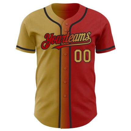 Personalized Red Old Gold-Black Authentic Gradient Fashion Baseball Jersey Team Custom Name and Number