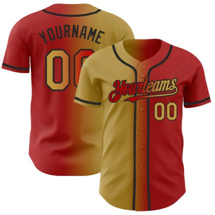Personalized Red Old Gold-Black Authentic Gradient Fashion Baseball Jersey Team Custom Name and Number
