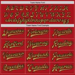 Personalized Red Old Gold-Black Bomber Full-Snap Varsity Letterman Two Tone Jacket Team Custom Name and Number