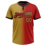 Personalized Red Old Gold-Black Gradient Fashion Two-Button Unisex Softball Jersey Team Custom Name and Number