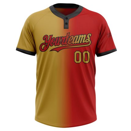 Personalized Red Old Gold-Black Gradient Fashion Two-Button Unisex Softball Jersey Team Custom Name and Number