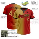 Personalized Red Old Gold-Black Gradient Fashion Two-Button Unisex Softball Jersey Team Custom Name and Number