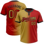 Personalized Red Old Gold-Black Gradient Fashion Two-Button Unisex Softball Jersey Team Custom Name and Number