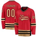 Personalized Red Old Gold-Black Hockey Jersey Team Custom Name and Number