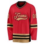 Personalized Red Old Gold-Black Hockey Jersey Team Custom Name and Number