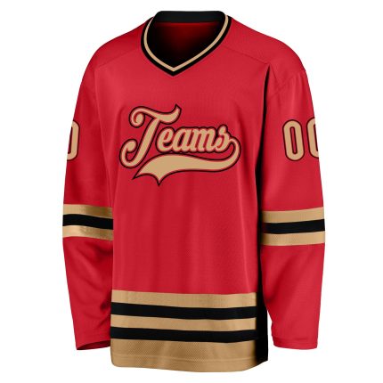 Personalized Red Old Gold-Black Hockey Jersey Team Custom Name and Number