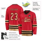 Personalized Red Old Gold-Black Hockey Jersey Team Custom Name and Number