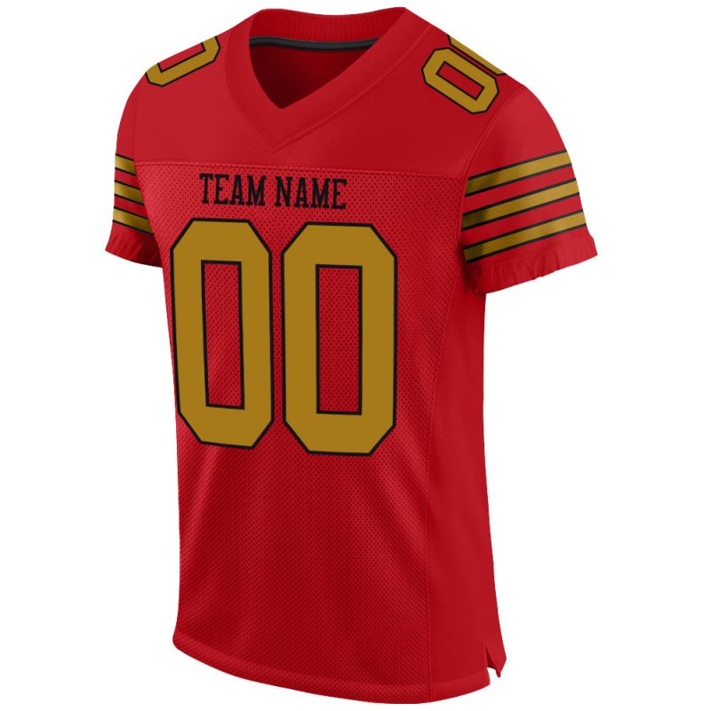 Personalized Red Old Gold-Black Mesh Authentic Football Jersey