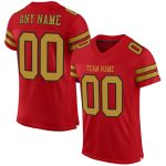 Personalized Red Old Gold-Black Mesh Authentic Football Jersey Team Custom Name and Number
