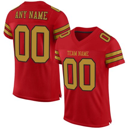 Personalized Red Old Gold-Black Mesh Authentic Football Jersey Team Custom Name and Number