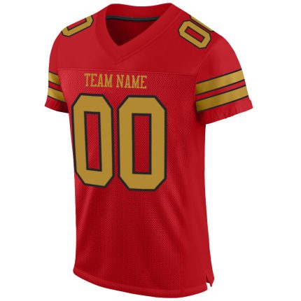 Personalized Red Old Gold-Black Mesh Authentic Football Jersey Team Custom Name and Number