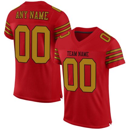 Personalized Red Old Gold-Black Mesh Authentic Football Jersey
