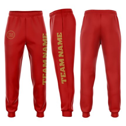 Personalized Red Old Gold Fleece Jogger Sweatpants Team Custom Name and Number
