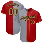 Personalized Red Old Gold-Gray Authentic Split Fashion Baseball Jersey Team Custom Name and Number