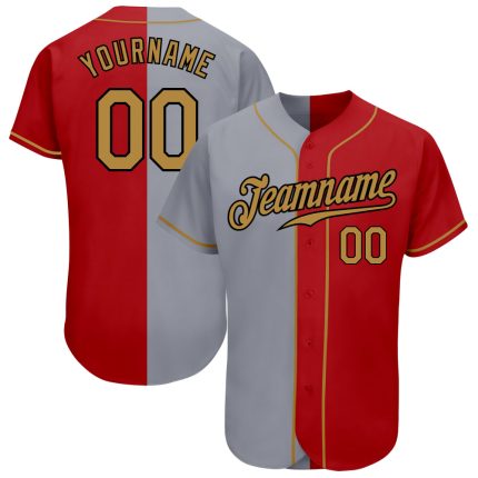 Personalized Red Old Gold-Gray Authentic Split Fashion Baseball Jersey Team Custom Name and Number