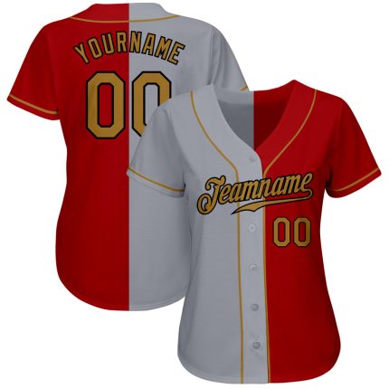 Personalized Red Old Gold-Gray Authentic Split Fashion Baseball Jersey Team Custom Name and Number