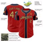 Personalized Red Old Gold-Navy 3 Colors Arm Shapes Authentic Baseball Jersey Team Custom Name and Number