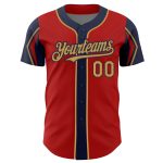 Personalized Red Old Gold-Navy 3 Colors Arm Shapes Authentic Baseball Jersey Team Custom Name and Number