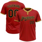 Personalized Red Old Gold Pinstripe Black Two-Button Unisex Softball Jersey Team Custom Name and Number