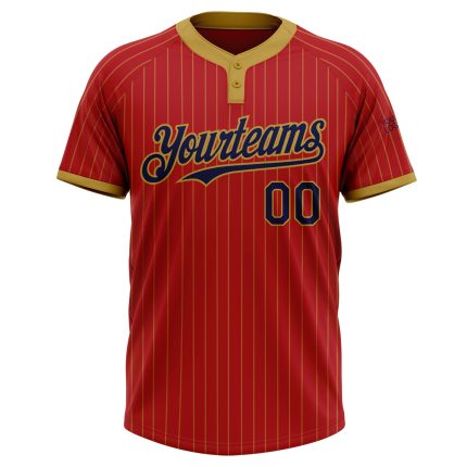 Personalized Red Old Gold Pinstripe Navy Two-Button Unisex Softball Jersey Team Custom Name and Number