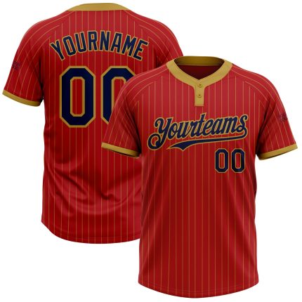 Personalized Red Old Gold Pinstripe Navy Two-Button Unisex Softball Jersey Team Custom Name and Number