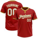 Personalized Red Old Gold Pinstripe White Two-Button Unisex Softball Jersey Team Custom Name and Number