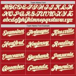 Personalized Red Old Gold Pinstripe White Two-Button Unisex Softball Jersey Team Custom Name and Number