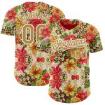 Personalized Red Old Gold-White 3D Pattern Design Northeast China Big Flower Authentic Baseball Jersey Team Custom Name and Number
