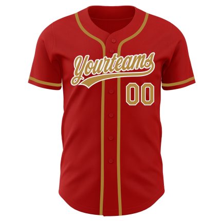 Personalized Red Old Gold-White Authentic Baseball Jersey