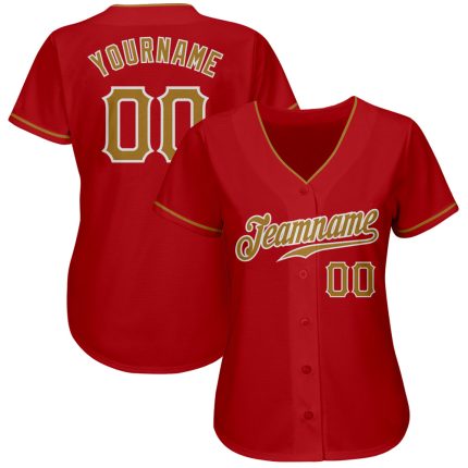 Personalized Red Old Gold-White Authentic Baseball Jersey Team Custom Name and Number