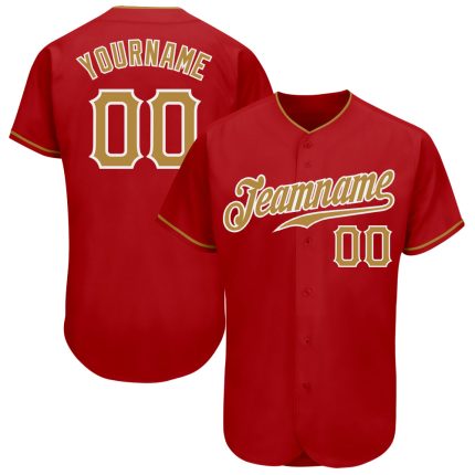Personalized Red Old Gold-White Authentic Baseball Jersey Team Custom Name and Number