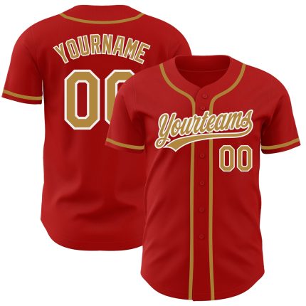 Personalized Red Old Gold-White Authentic Baseball Jersey