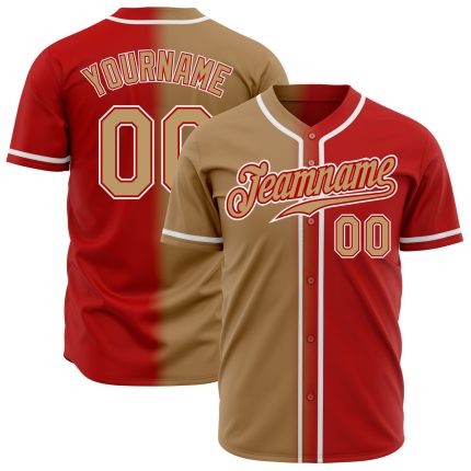 Personalized Red Old Gold-White Authentic Gradient Fashion Baseball Jersey Team Custom Name and Number