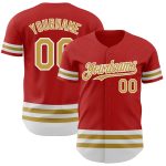 Personalized Red Old Gold-White Line Authentic Baseball Jersey Team Custom Name and Number