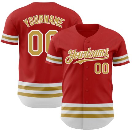 Personalized Red Old Gold-White Line Authentic Baseball Jersey Team Custom Name and Number