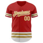 Personalized Red Old Gold-White Line Authentic Baseball Jersey Team Custom Name and Number