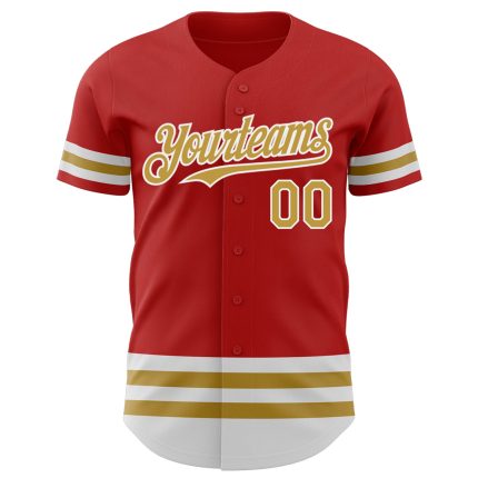 Personalized Red Old Gold-White Line Authentic Baseball Jersey Team Custom Name and Number