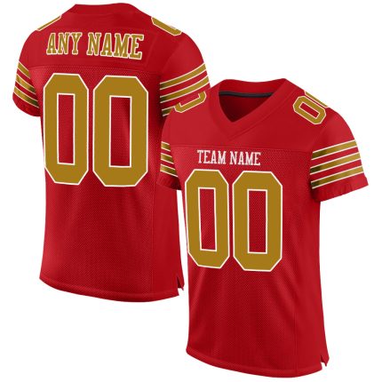 Personalized Red Old Gold-White Mesh Authentic Football Jersey