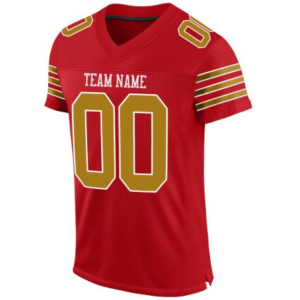 Personalized Red Old Gold-White Mesh Authentic Football Jersey