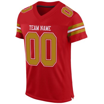 Personalized Red Old Gold-White Mesh Authentic Football Jersey Team Custom Name and Number