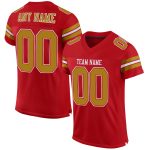 Personalized Red Old Gold-White Mesh Authentic Football Jersey Team Custom Name and Number