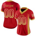 Personalized Red Old Gold-White Mesh Drift Fashion Football Jersey Team Custom Name and Number