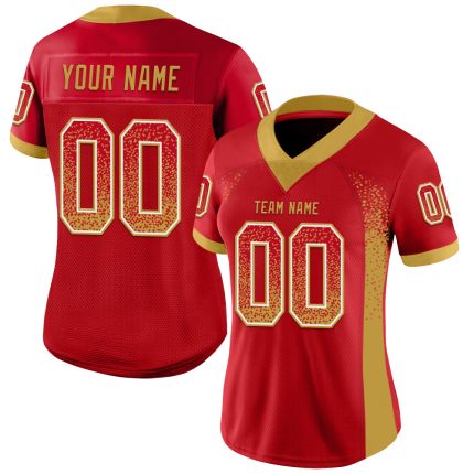Personalized Red Old Gold-White Mesh Drift Fashion Football Jersey Team Custom Name and Number