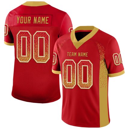 Personalized Red Old Gold-White Mesh Drift Fashion Football Jersey Team Custom Name and Number