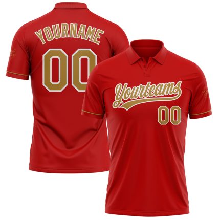 Personalized Red Old Gold-White Performance Vapor Golf Polo Shirt Team Custom Name and Number
