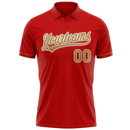 Personalized Red Old Gold-White Performance Vapor Golf Polo Shirt Team Custom Name and Number